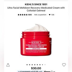 Kiehl's Red Ultra Facial Meltdown Recovery Cream BRAND NEW NWT